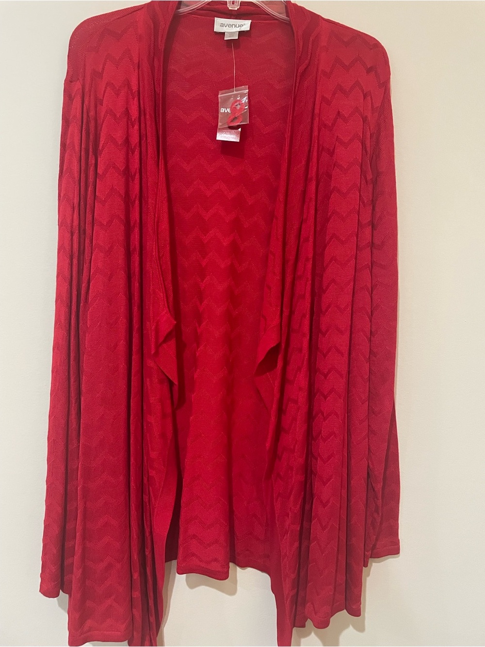 Avenue Red Open Front Draped Waterfall Cardigan Sweater Size 22/24